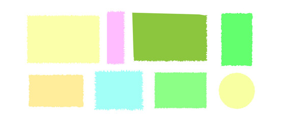 Fototapeta premium Set of torn paper pieces frames Textured grunge design element collection bundle for collage, text box, banner, sticker Colorful sheet with jagged edges Shape of ripped papers silhouettes Vector illus