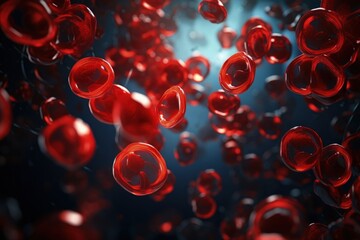 In microscopic world, countless vibrant erythrocytes, red blood cells, traverse circulatory system, tirelessly carrying life-sustaining oxygen, resembling a dynamic network vital for human vitality.