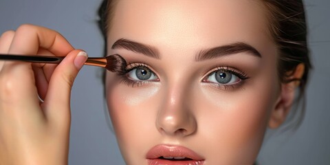 Makeup artist applies eye shadow