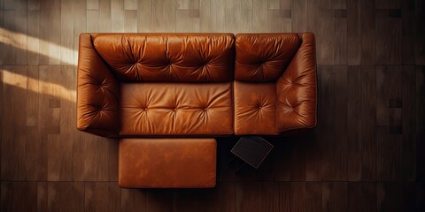 Top-down perspective of a sofa in the corner.