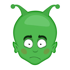 vector illustration face alien, extraterrestrial or martian character cartoon, with an embarrassed and blushing expression