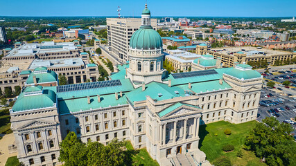 Aerial View of Indiana State Capitol with Urban Backdrop