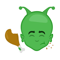 vector illustration face alien or extraterrestrial cartoon eating a chicken leg