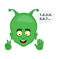 vector illustration face alien or extraterrestrial cartoon with your hands counting down to number seven