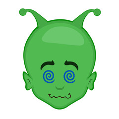 vector illustration face alien, extraterrestrial or martian character cartoon with spiral shaped hypnotized eyes