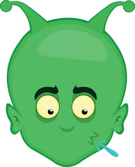 Fototapeta premium vector illustration face alien, extraterrestrial or martian character cartoon spitting saliva