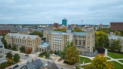 Fototapeta na wymiar Aerial View of Gothic University Campus and Urban Expansion in Ann Arbor