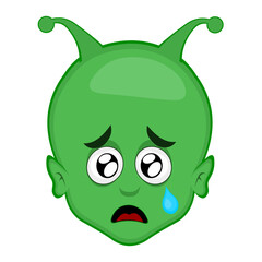 vector illustration face alien, extraterrestrial or martian character cartoon with a sad expression, watery eyes and a tear falling from one eye