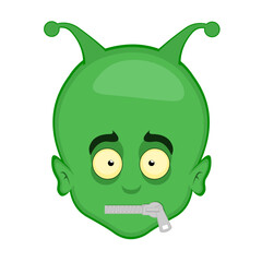vector illustration face alien or extraterrestrial cartoon, with a zipper in the mouth as a concept of silence