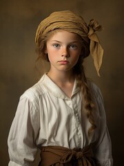 Girl in a simple traditional outfit in the countryside, farmer's daughter, studio portrait