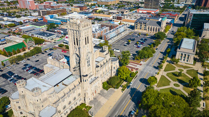 Aerial View of Gothic Cathedral Amidst Urban Indianapolis Landscape
