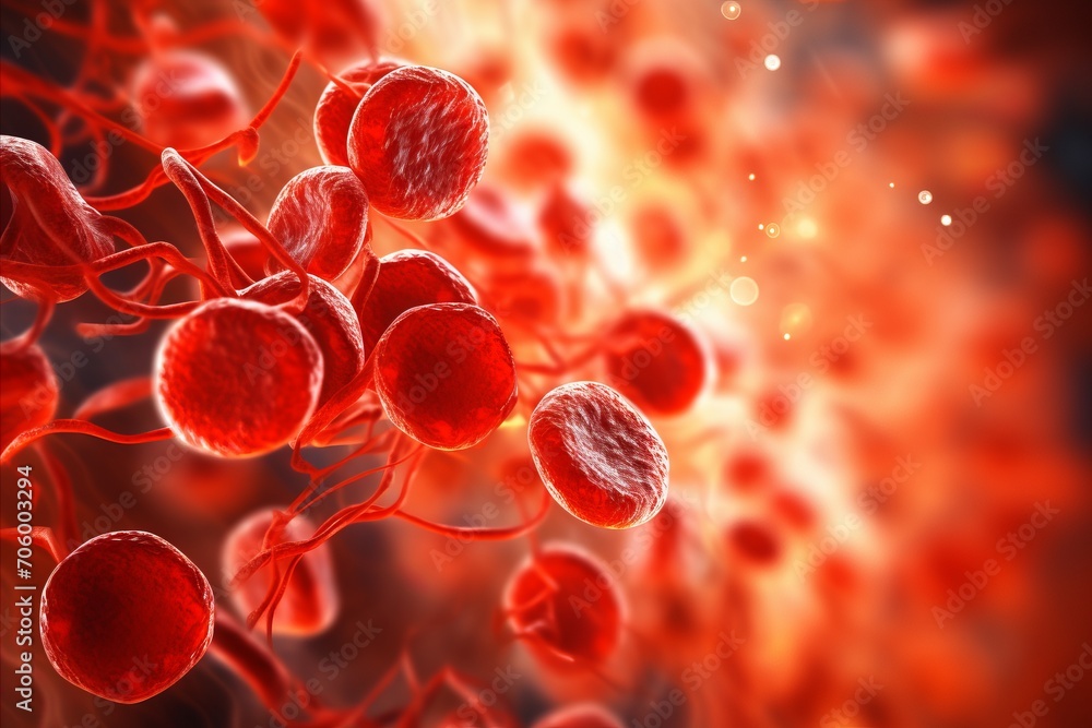 Poster abstract close up of blood cells in blurred background with copy space for text placement