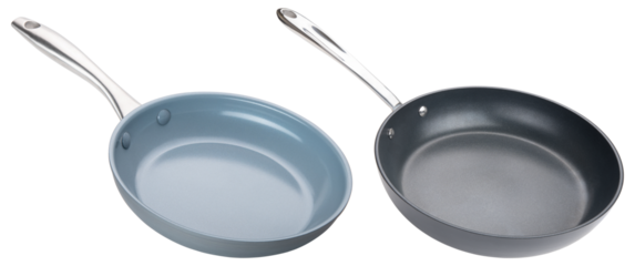 Frying pan. Ceramic nonstick pan with stainless steel handle. Fry pan for cooking. Gray ceramic coating. Free of PFAS, PFOA, lead and cadmium. Professional chef kitchenware. White isolated background