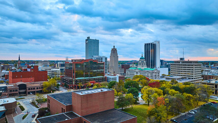Aerial Autumn Cityscape with Historic Dome, Fort Wayne Downtown