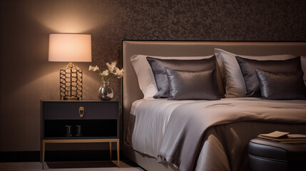 Interior design luxurious bedroom with an emphasis on elegance and comfort. 