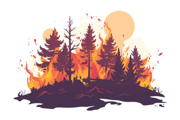 forest on fire isolated vector style - obrazy, fototapety, plakaty
