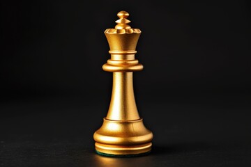 Single golden chess piece, the queen, on a black background