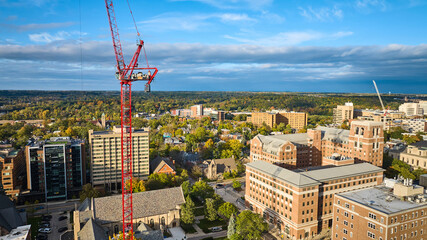 Aerial View of Urban Growth with Construction Crane in Ann Arbor