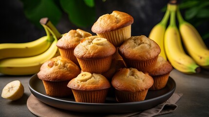 Scrumptious homemade bakery concept  easy recipe for delectable banana muffins dessert