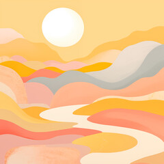 Bright Abstract Orange Pink Yellow Landscape