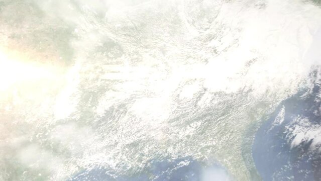 Zoom in from space and focus on Corinth, Mississippi, USA. 3D Animation. Background for travel intro. Elements of this image furnished by NASA.