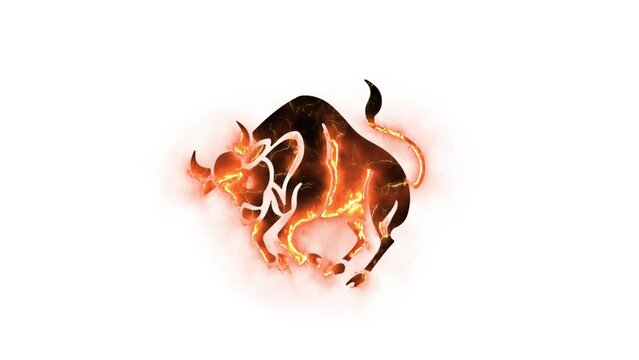 Zodiac sign Taurus burns with fire, astrology, alpha channel