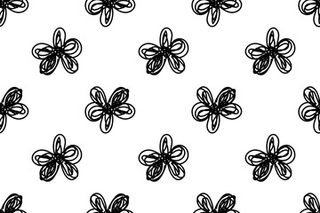 Floral outlines. Lilac, chamomile flowers and leaf. Botanical, elegant doodle plant. Garden beauty. Seamless vector pattern for design and decoration.