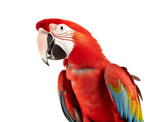 red parrot  Ara macao isolated on white background, cutout