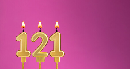 Candle number 121 in purple background - birthday card