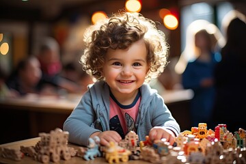 small child with toys in daycare facility