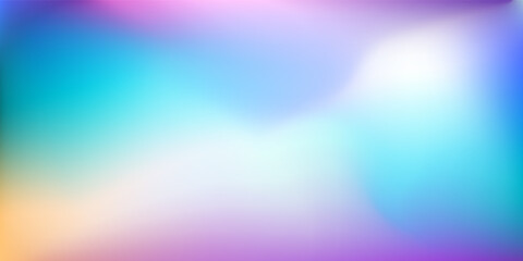 Obraz premium Holographic Gradient blue teal pink purple white yellow background. Blurred backdrop with place for text. Vector for your design, banner, poster