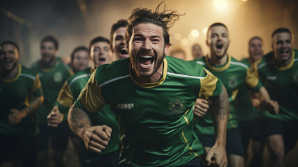 Football players run and rejoice