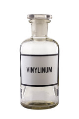 Glass bottle of Vinilinum with a label on a white background.







