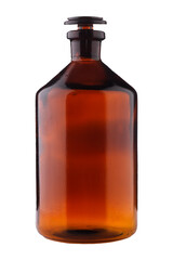 Brown transparent medical cup on a white background.