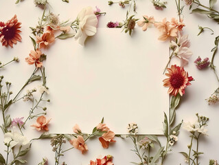 Fototapeta na wymiar Blank paper note with floral frame