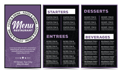 Restaurant menu modern design template with grunge texture