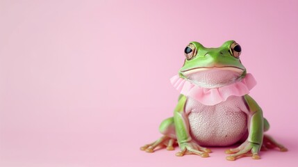 Green frog on the pastel background. 29 february leap year day concept