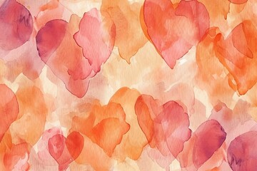 Watercolor background with hearts. Valentines day background. Hand-drawn illustration in Peach Fuzz Color