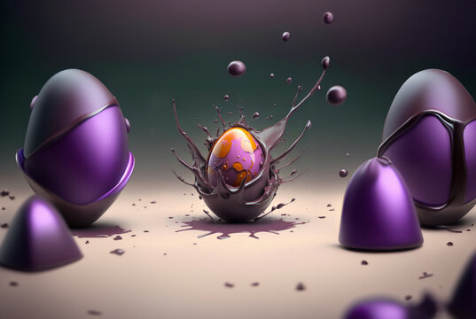 easter egg splash in chocolate. Creative Easter composition.