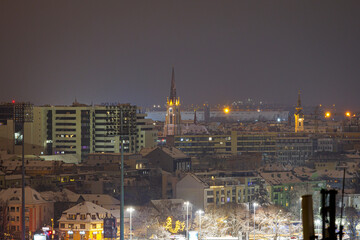 View of the night city from the roof, Novi Sad Serbia