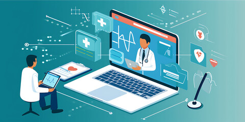 Uma imagem tranquilizadora apresentando um paciente tendo uma consulta médica virtual com um profissional de saúde por meio de um dispositivo digital.