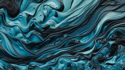 Abstract black and light blue acrylic painted fluted 3d painting texture luxury background banner on canvas - light blue and black waves swirls. Decor concept. Wallpaper concept. Art concept. 3d