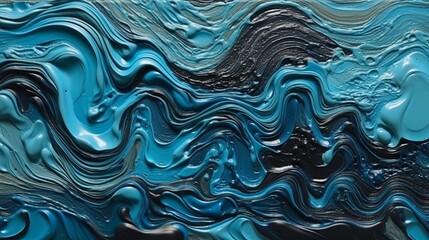 Obraz premium Abstract black and light blue acrylic painted fluted 3d painting texture luxury background banner on canvas - light blue and black waves swirls. Decor concept. Wallpaper concept. Art concept. 3d