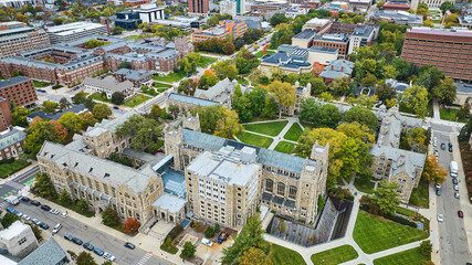 Aerial View of Gothic University Campus in Michigan
