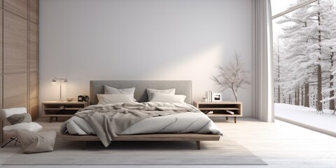Minimal and cozy bedroom with a bright interior.