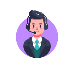 Сallcenter Employee. Isolated Call Center Employee Illustrated in Flat Design Within Circular Frame on White Background