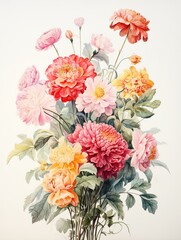 Vintage Garden Bouquet: Watercolor Florals and Landscape Wall Art