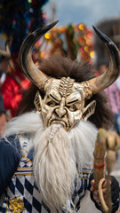 People with devil masks dancing at the Diablada Pillarena, a traditional festival of Ecuador