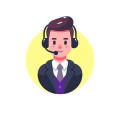 Сallcenter Employee. Call Center Personnel in Flat Design Circle on White