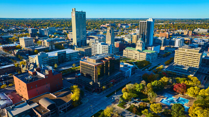 Aerial Autumn Cityscape with Modern Towers and Courthouse
